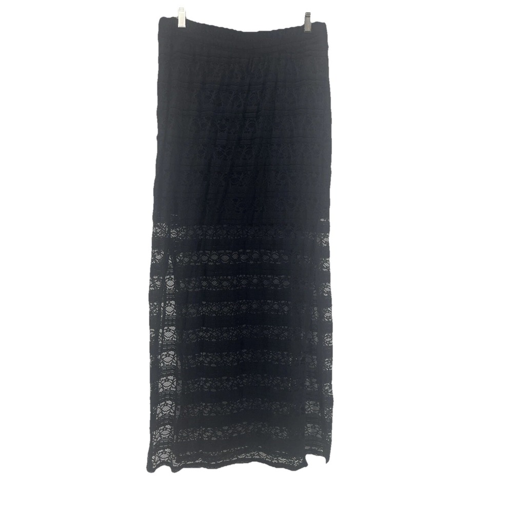 Black Lace Maxi Skirt Large Western Boho Cowgirl Festival  Sheer Side‎ Slits NEW